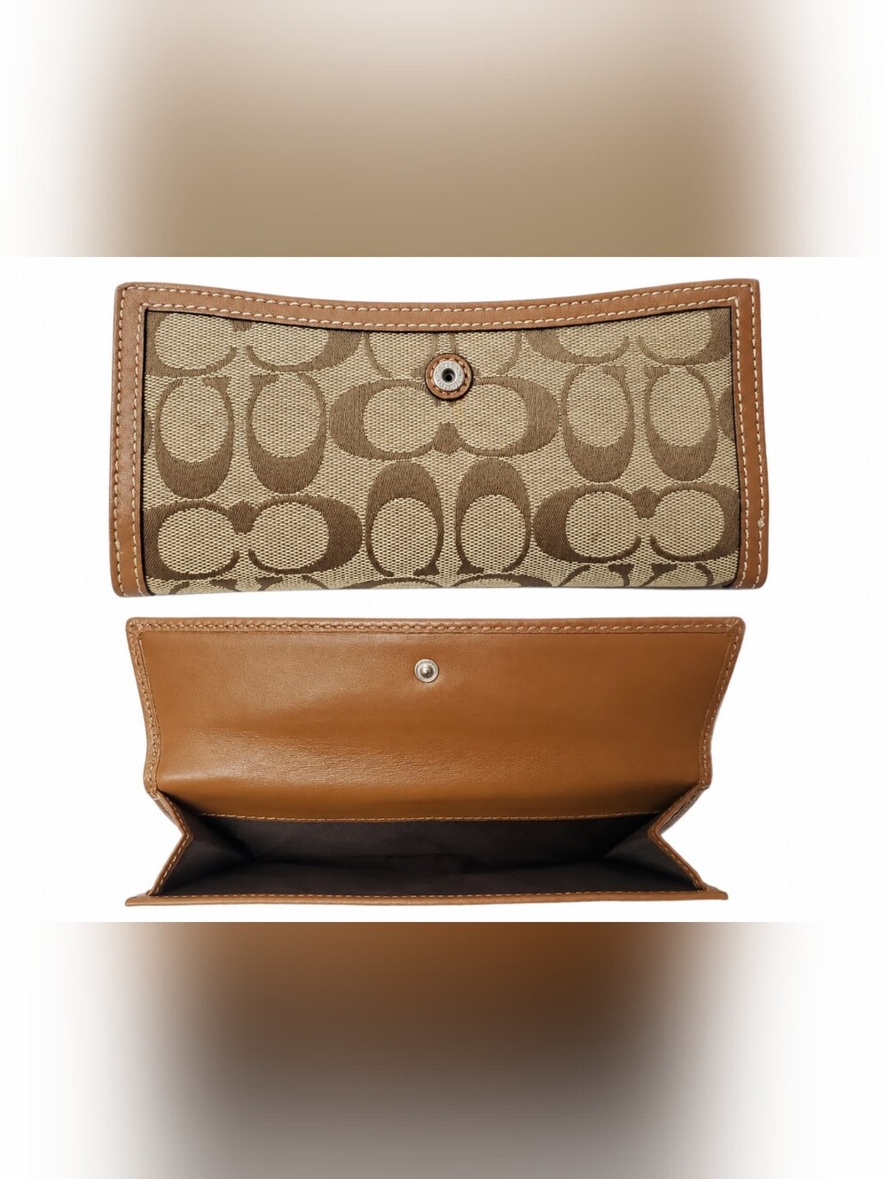 Coach Signature Turnlock Long Wallet Khaki Brown Canvas Leather Y2K EUC - Picture 7 of 13